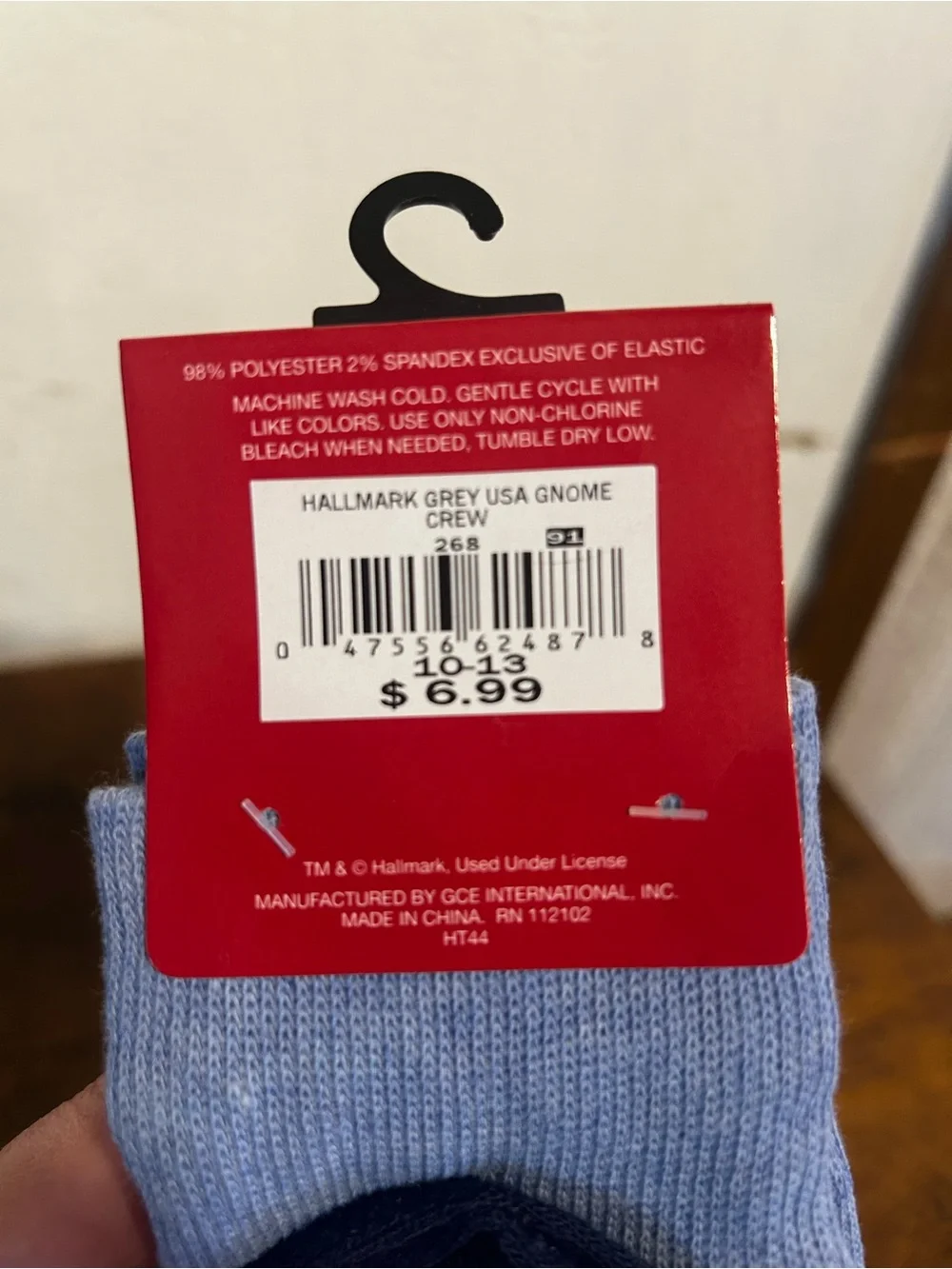 Hallmark Light Blue Patriotic Gnome Crew Socks with Red, White & Blue Accents